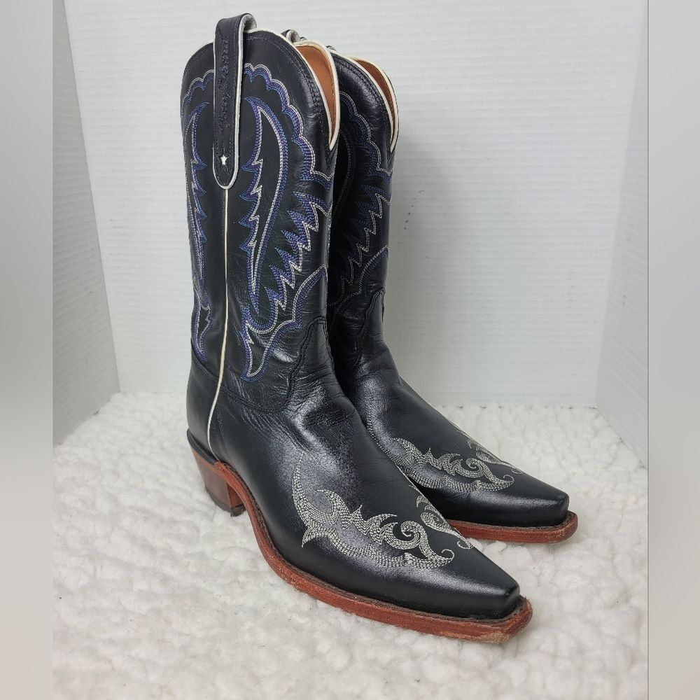 Tony Lama Black Heeled Boots with Classic Western Design